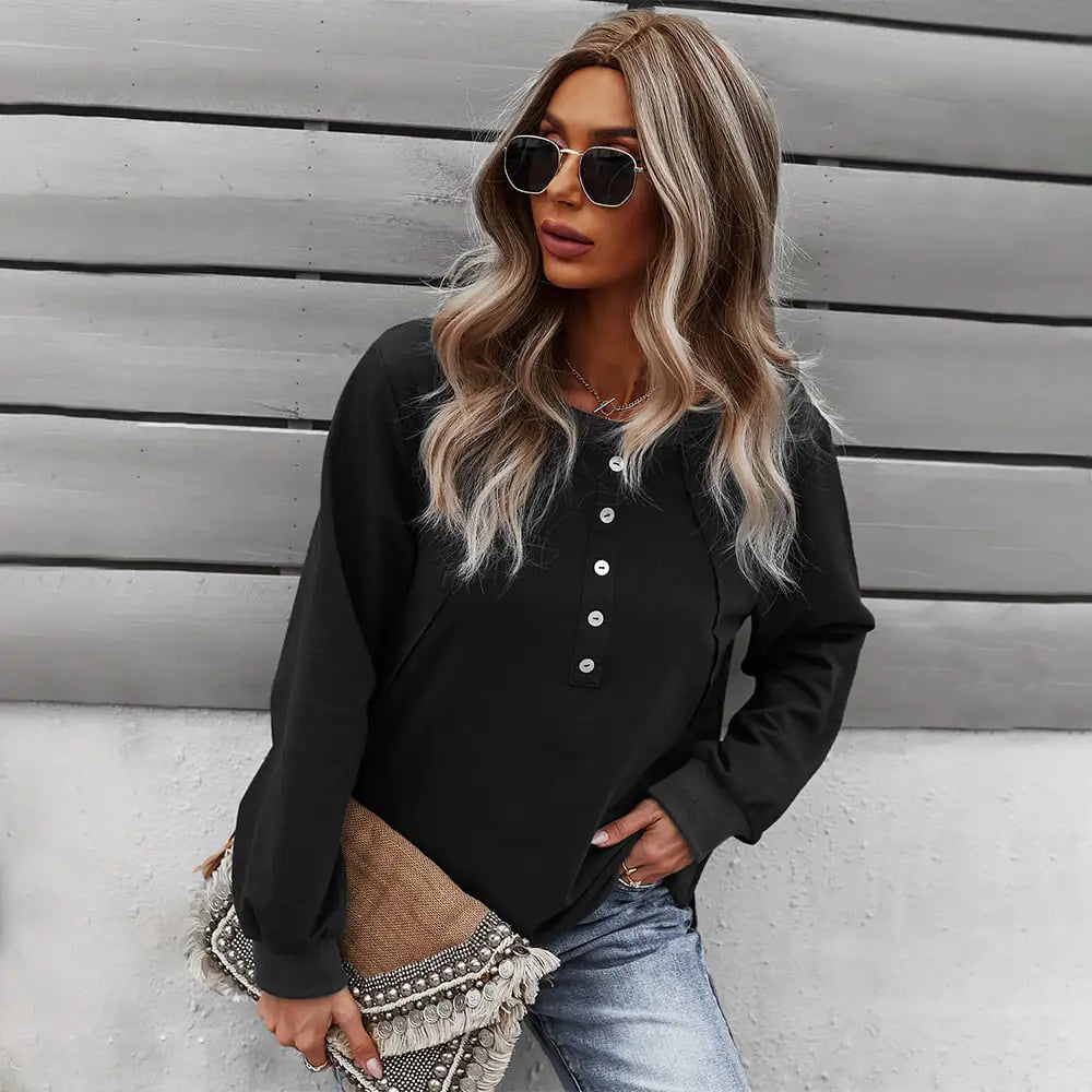 Trendy Women's Long-Sleeved Round Neck Pullover Sweater