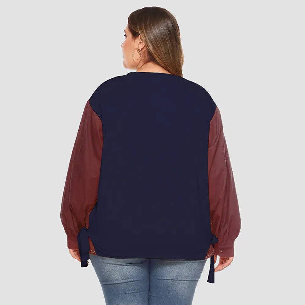Plus Size Casual Color Contrast Long Sleeve Sweater