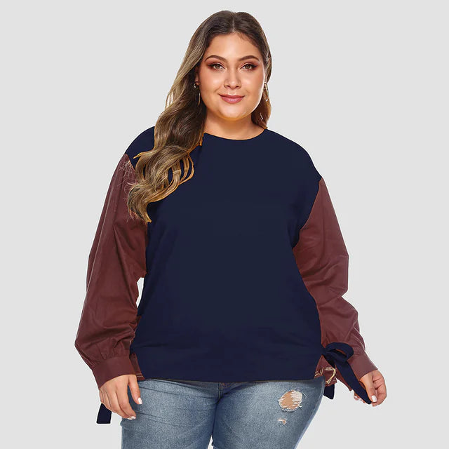 Plus Size Casual Color Contrast Long Sleeve Sweater