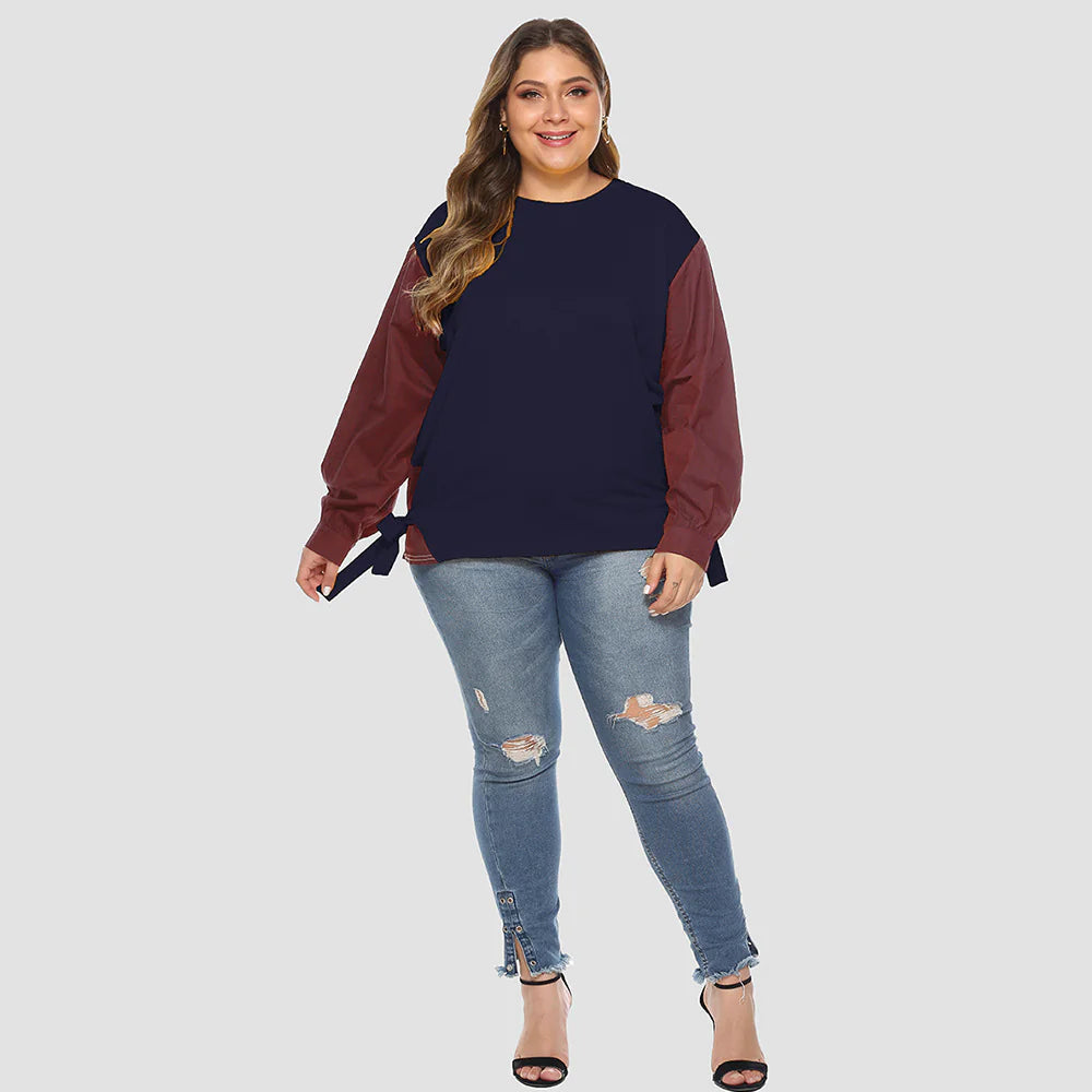 Plus Size Casual Color Contrast Long Sleeve Sweater